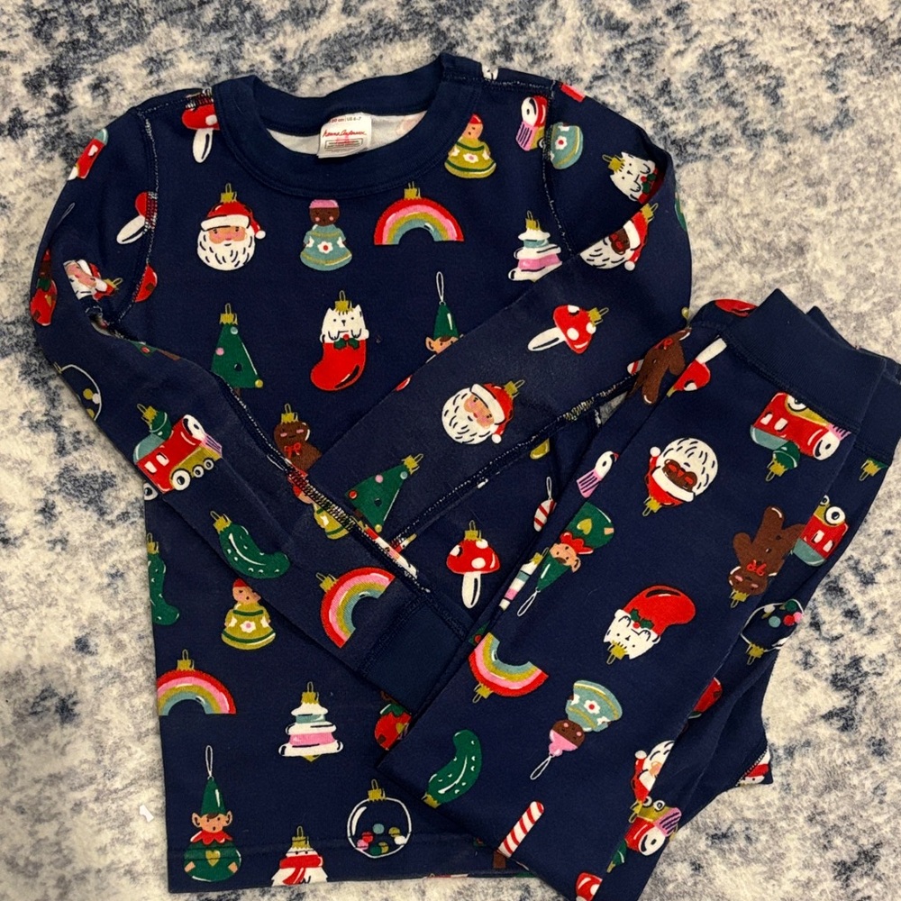 Hanna Andersson Kids Pajama Set - Navy with Holiday Prints